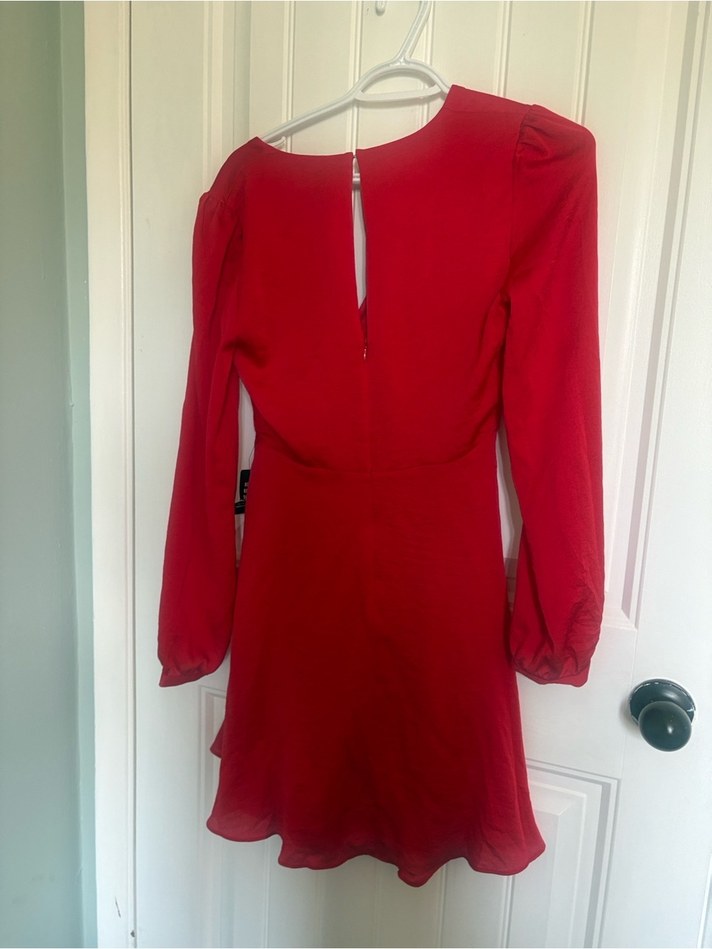 Red Romantic Faux Wrap Dress Date Night Elegant Satin Like Mini Dress NWT XS - Picture 9 of 9